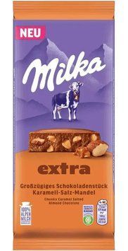 Шоколод молочний з соленою карамелю та мигдалем Milka Extra 190г. 03362-2 фото