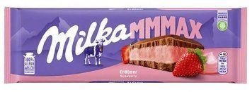 Шоколад молочний з полуничною начинкою Milka MAX 300г. 00487 фото