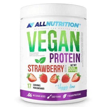 Веган протеиновая смесь со вкусом клубники Allnutrition 500г. 03325-1 фото